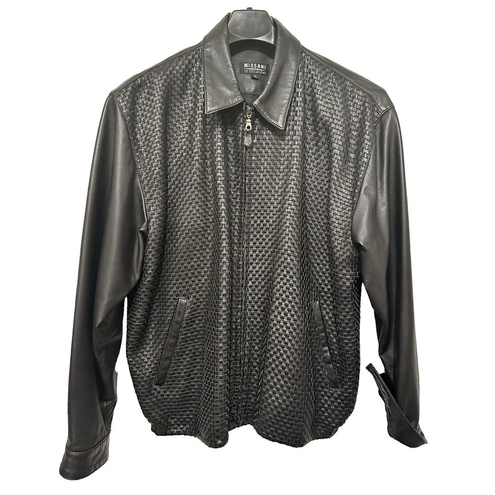 WOW Missani Le Collezioni of Italy Contrast Trim Soft Lambskin Leather Jacket XL